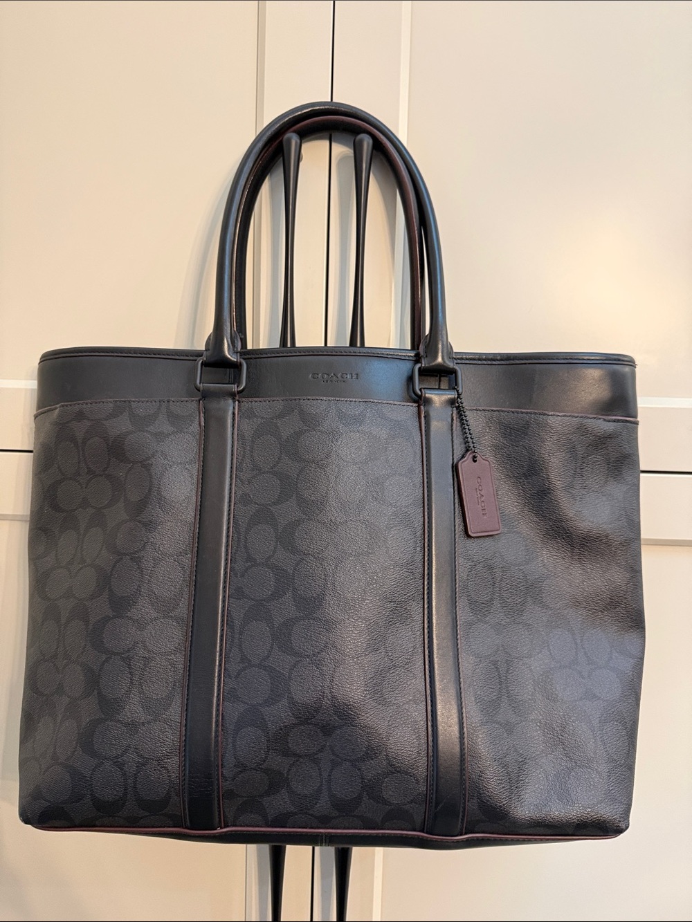 Coach PERRY Charcoal/Black Signature Tote with Leather Trim 23211